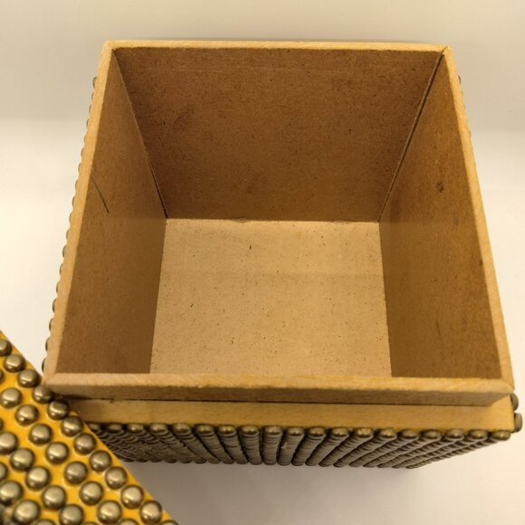 Brass Studded Wooden Box With Lid For Storage Or Decor - Picture 11 of 13